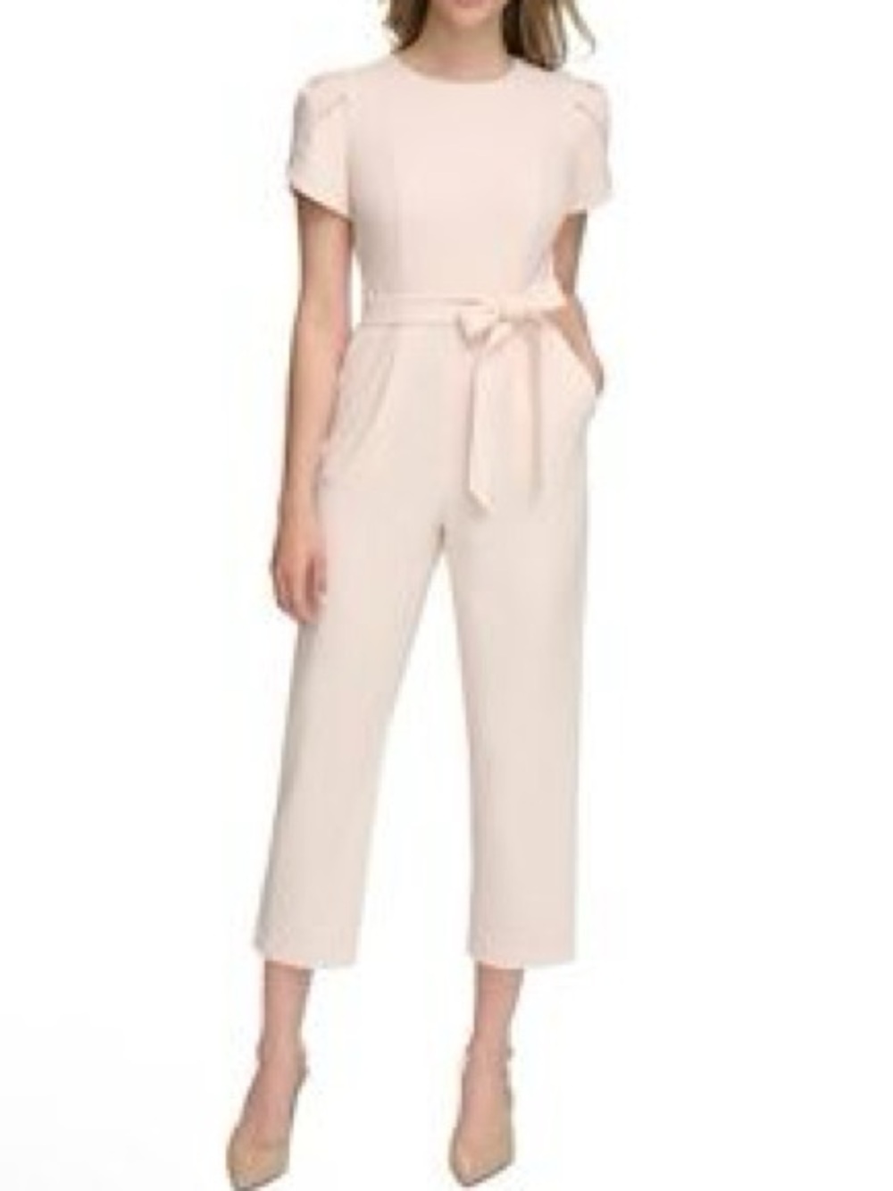 Calvin Klein Blush Cream Short-Sleeve Belted Cropped Jumpsuit size 10 nwt